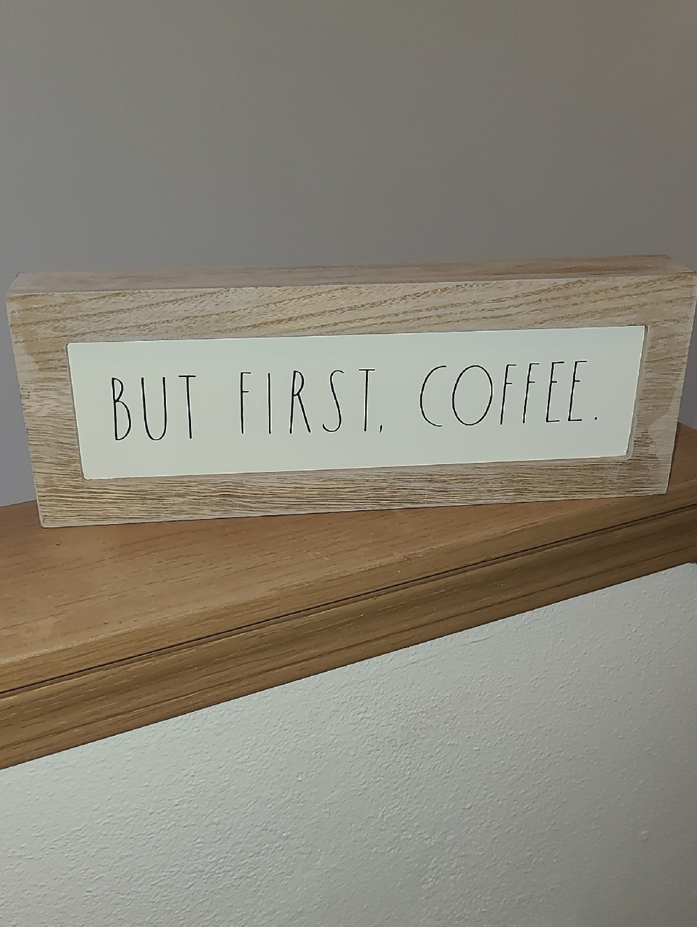 Rae Dunn Neutral Wood 'But First, Coffee' Sign - White & Natural Wood